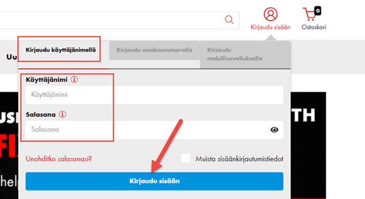 Käyttäjänimellä kirjautuminen